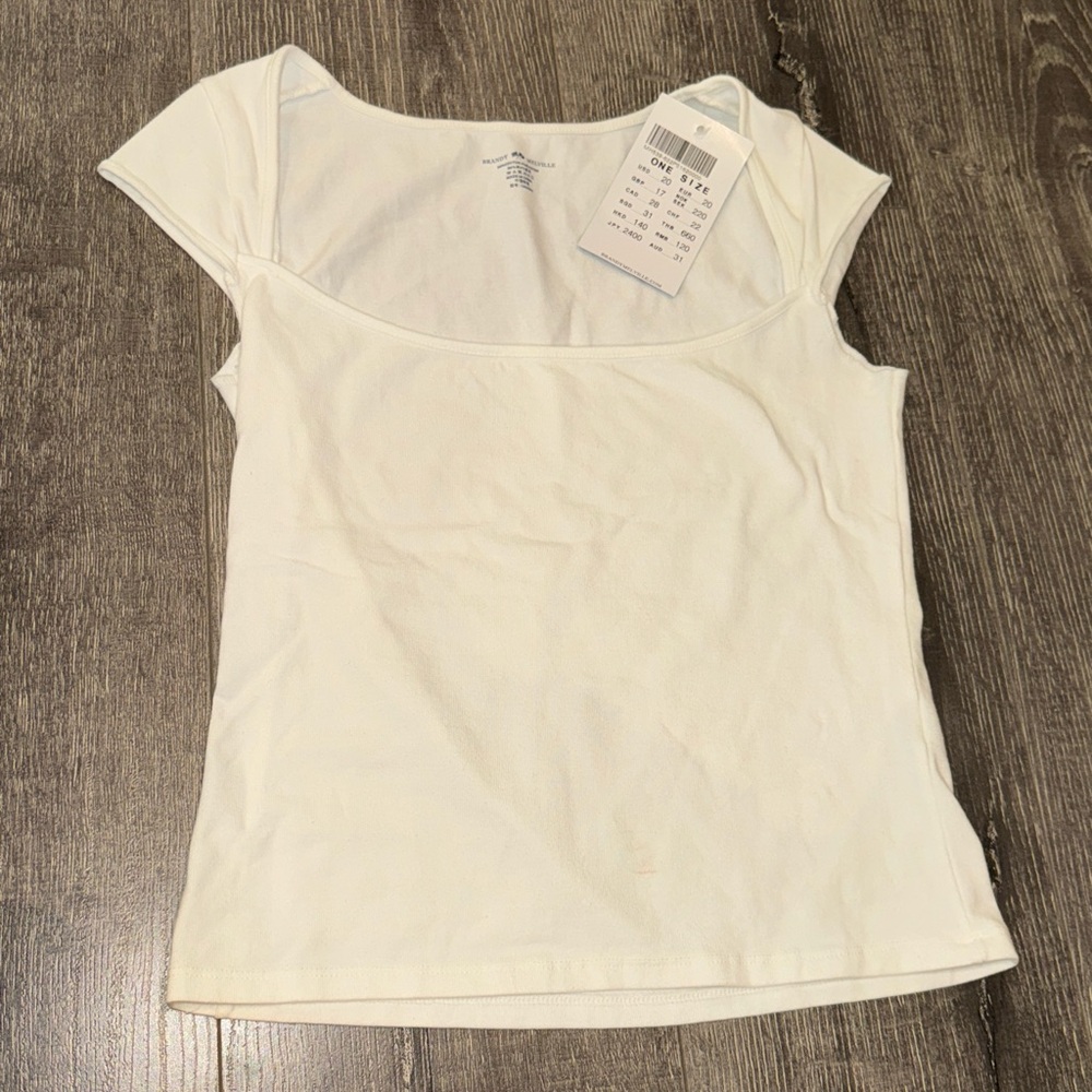 Brandy Melville White Fitted Blouse Short Sleeve Top
